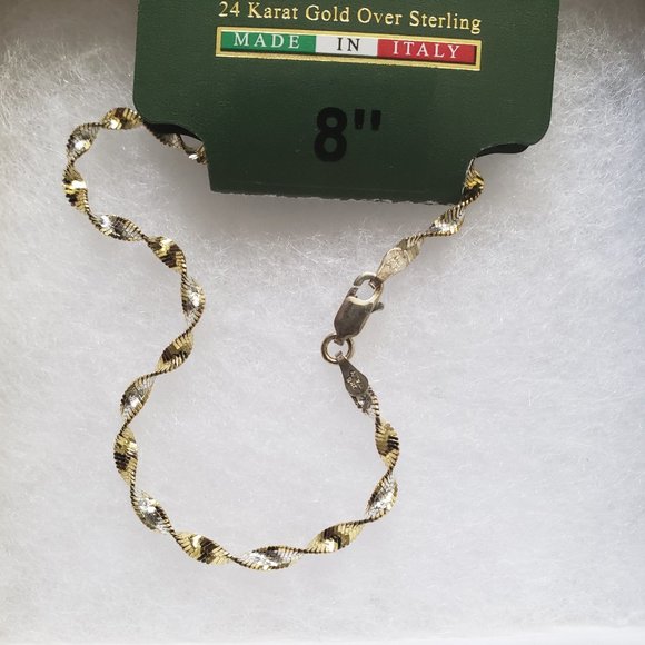 24k Gold/ Sterling Silver twist bracelet. 8" - Picture 4 of 4